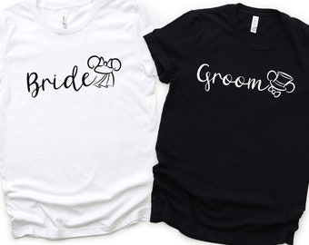 Disney bride and groom shirts, Mickey Minnie bride shirts, Honeymoon Disney shirts, Just married tees