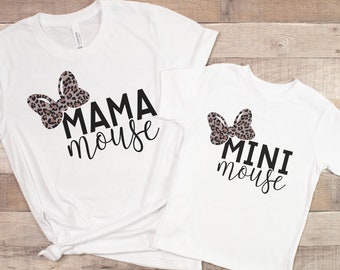 Mama mouse mini mouse shirt set, Mommy and Me shirts, LEOPARD mama mouse matching shirts, Disney family shirts