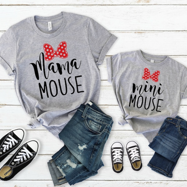 Mama mouse mini mouse shirt set, Mommy and Me shirts, RED BOW mama mouse matching shirts, group family shirts