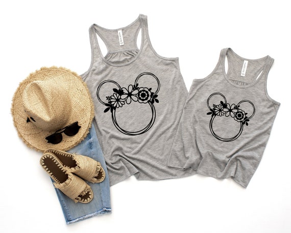 Boho Minnie mouse tank tops, Disney mom and me tanks, floral Epcot tank top, Disney mommy and me tank tops, premium tank tops