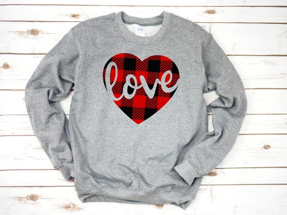 Love plaid sweatshirt Buffalo plaid heart sweatshirt love | Etsy