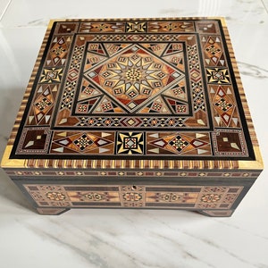 Large Jewelry Box 9.8 x 9.8 inches Mosaic Box inlaid in mother of pearl. Perfect gift for her, birthday gift, anniversary gift