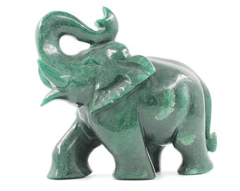 Hand Carved Green Jade Elephant Statue, Prosperity Decor, 6-Inch