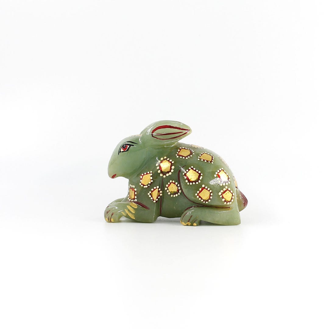Green Jade Rabbit Statue, Gold Plated Meenakari, Feng Shui Decor - Etsy