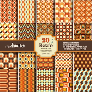 Patrones geométricos retro de los 70: Papel digital vintage (JPEG, PNG)