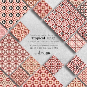 Papel digital estilo sudeste asiático | Coleção de cores monocromáticas de melão com padrões contínuos para criação de artesanato, download instantâneo. SE006