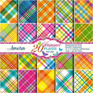 Bright Summer Plaid Digital Paper Pack: Scrapbook Patterns (Digital Download)
