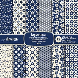Japanese Spring Time Blue Sakura Digital Paper, Vintage Floral Seamless Pattern per Scrapbook, Stationary & Crafts Download istantaneo. JF007 ·