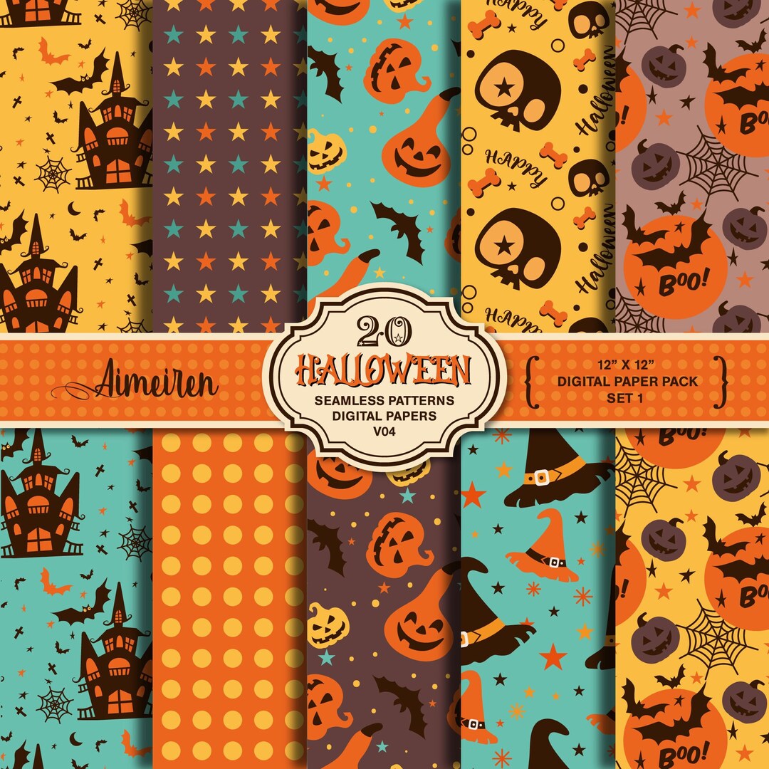 Halloween Digital Paper: 20 Seamless Scrapbook Patterns (12x12 Inches ...