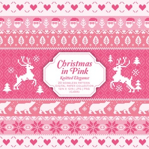 Rosa Nordische Strickmuster Nahtlos Digitales Papier | Weihnachtsfeiertage | Scrapbooking | Geschenkpapier zum Basteln für Ihre Liebsten. CJ005