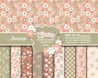Daisy Floral Digital Paper Pack: Spring Seamless Patterns (Digital Download)