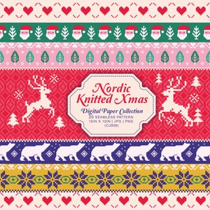 Modello di maglione lavorato a maglia natalizio nordico per fai da te e scrapbooking / Maglione brutto / Senza cuciture / Download immediato di carta digitale. CJ006