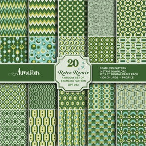 Conception de motifs rétro | Transparent et reproductible | Vert frappant | Téléchargement instantané du papier numérique imprimable Fashion Style des années 70. GPR042