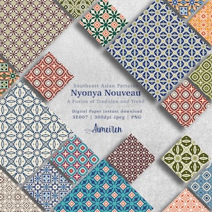 Carta digitale senza tempo del sud-est asiatico / Collezione di colori vivaci con modelli senza soluzione di continuità per il download istantaneo della sublimazione artigianale. SE007