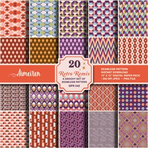 Design de padrões retrô | Perfeito e repetível | Timeless 70s Fashion Style Download instantâneo em papel digital para impressão. GPR045 (coluna opção 2)