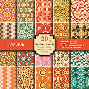 Conception de motifs rétro inspirés des années 70 | Sans couture | Répétable | Groovy & Nostalgic Printable digital paper téléchargement instantané. GPR033