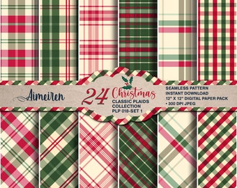 Christmas Plaid Digital Paper | Scrapbook Patterns (Digital Download)