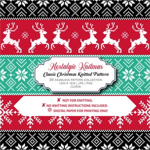 Christmas Knit Style Digital Paper Pack: Red, Green, Black (Digital Download, Commercial Use OK