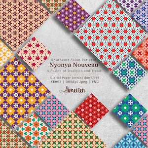 Carta digitale senza tempo del sud-est asiatico / Collezione di colori vivaci con modelli senza soluzione di continuità per il download istantaneo della sublimazione artigianale. SE003