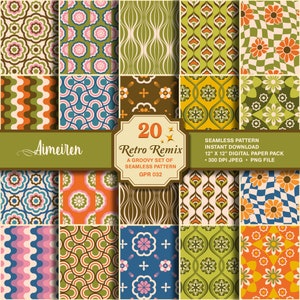 Conception de motifs rétro inspirés des années 70 | Sans couture | Répétable | Groovy & Nostalgic Printable digital paper téléchargement instantané. GPR032