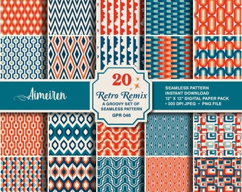 70s Retro Pattern Digital Paper: Geometric Seamless Design (Digital Download)