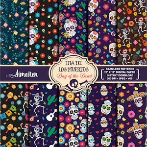 Papier de scrapbooking crâne en sucre | Fleurs | Halloween | Journal indésirable | Dia de los Muertos | Téléchargement instantané du jour des morts sur papier numérique. V06