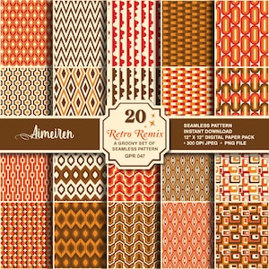 Diseño de patrones retro / Sin costuras y repetible / Estilo de moda atemporal de los años 70 Descarga instantánea de papel digital imprimible. GPR047 (col opción 2)