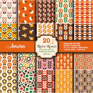 Retro Floral Digital Paper: Groovy Seamless Patterns (Digital Download)