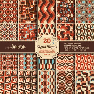 Design con modelli ispirati agli anni '70 / Senza soluzione di continuità / Ripetibile / Remix retrò / Download istantaneo di carta digitale stampabile groovy e nostalgica. GPR041