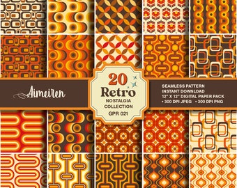 Papier met retropatronen uit de jaren 70: moderne naadloze ontwerpen uit het midden van de eeuw (digitale download)