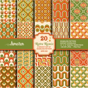 Conception de motifs rétro inspirés des années 70 | Sans couture | Répétable | Groovy & Nostalgic Printable digital paper téléchargement instantané. GPR030