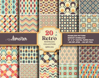Retro jaren 70 digitaal papier: funky plakboekpatronen (digitale download)