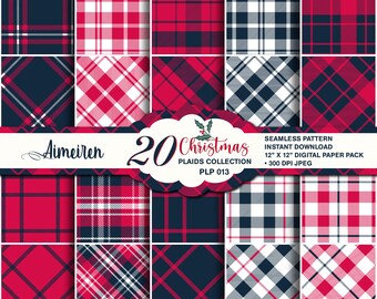 Christmas Plaid Patterns: Red, Blue, Buffalo Check (Digital Download)
