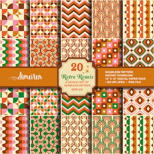 Wzory retro inspirowane latami 70. | Bezszwowe | Powtarzalne | Odlotowe i nostalgiczne Możliwość natychmiastowego pobrania cyfrowego papieru do druku. GPR031