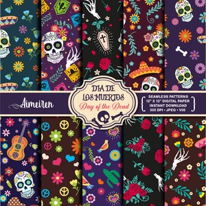 Sugar Skull Scrapbook Papier | Blumen | Halloween | Junk Journal | Dia de los Muertos | Day of the Dead Digital Paper sofortiger Download. V05