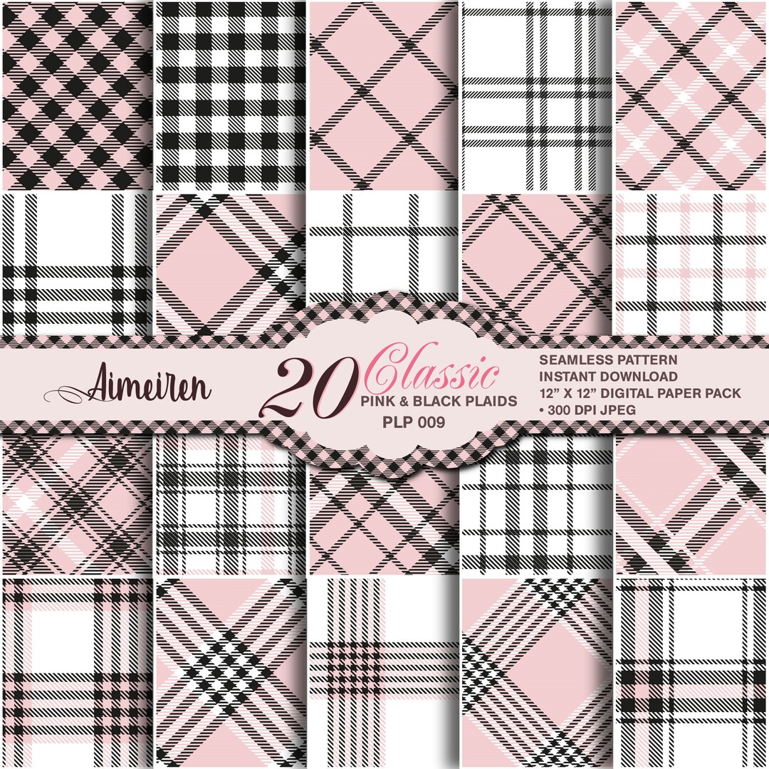 Pink & Black Plaid Digital Paper: Classic Tartan Patterns (digital ...