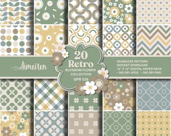 Floral Retro Digital Paper Pack: Spring Seamless Patterns (JPEG, PNG)