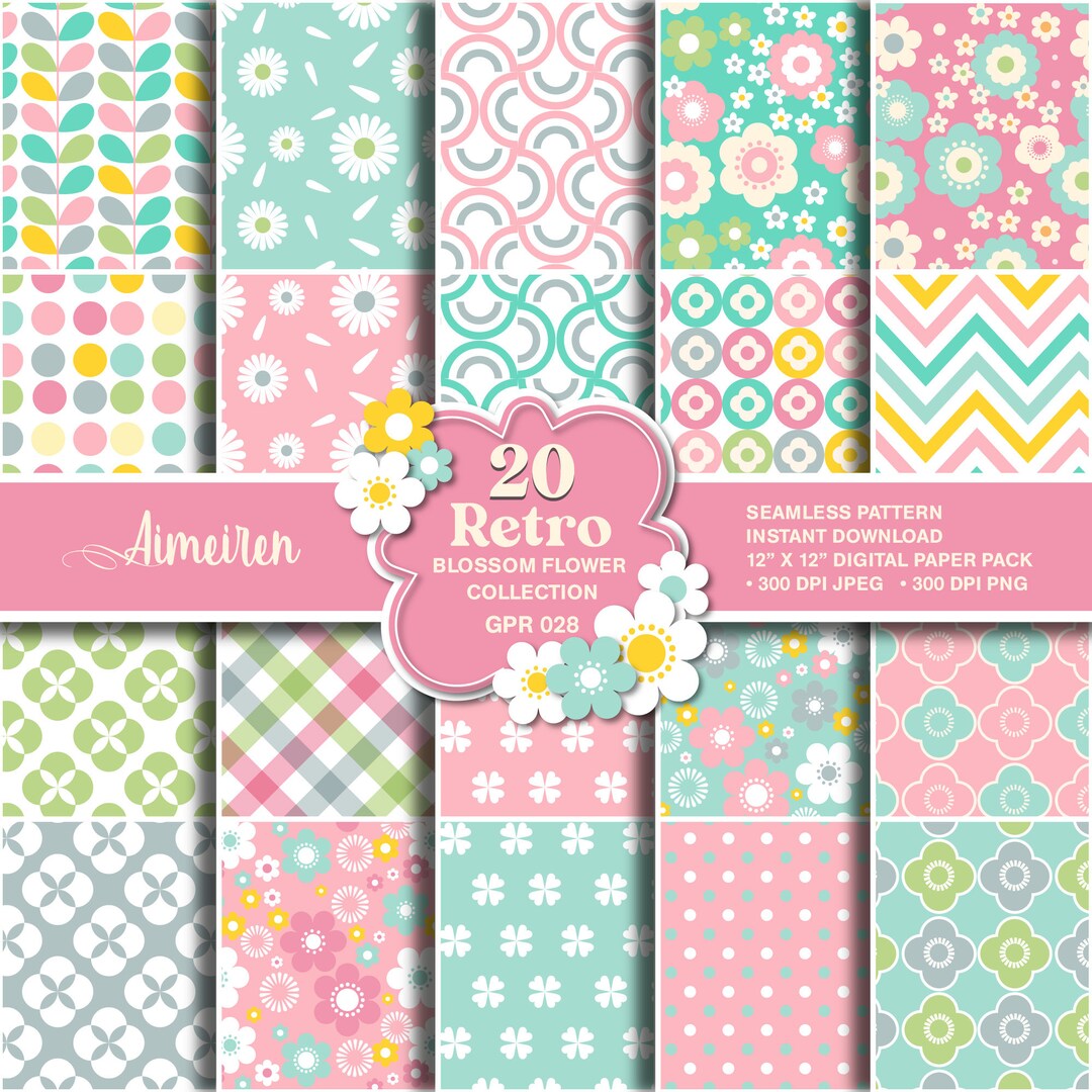 Floral Digital Paper Pack: Retro Spring Seamless Patterns (JPEG, PNG ...