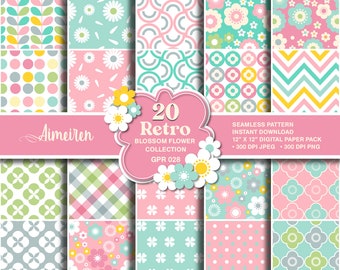 Floral Digital Paper Pack: Retro Spring Seamless Patterns (JPEG, PNG)
