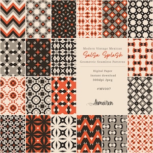 Terre cuite ensoleillée | Un motif sans couture vintage moderne infusé d'ambiances des années 70 et de finesse géométrique | Téléchargement instantané sur papier numérique.