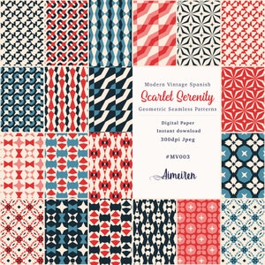 Aesthetic Vintage-Inspired Seamless Pattern with Spanish Hues & Geometric Elegance | Digital Paper Instant Download.