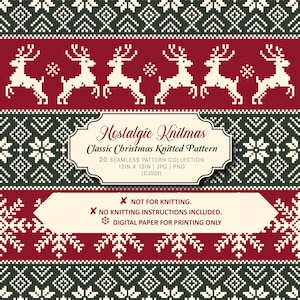 Weihnachten Strickstil Digitales Papier: Rentier & nordische Muster (Digitaler Download)