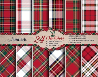 Christmas Plaid Paper Pack | 12x12 Scrapbook Paper (Digital Download)