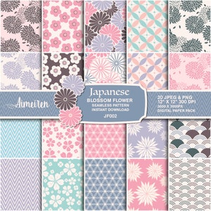 FrühlingSzeit Japanische Blüten Blume Digitales Papier, weich grün, rosa Sakura Floral Vektor für Scrapbook, Bastelherstellung Instant Download. JF002