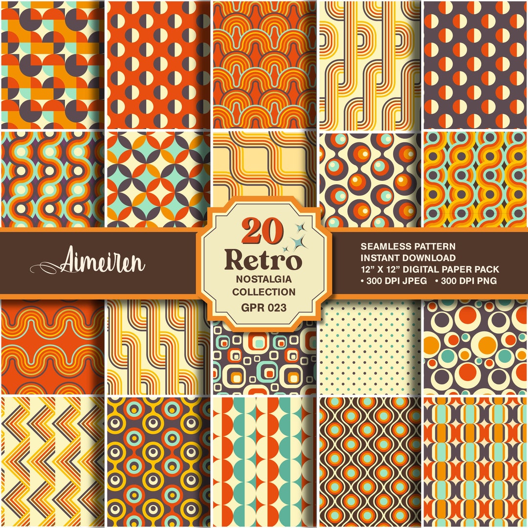 70s Retro Paper Set, Vintage Vector Abstract, Seamless & Repeatable ...