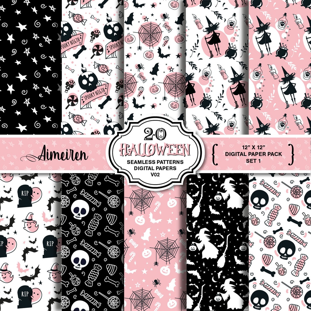 Pink Halloween Digital Paper Pack, Spooky Patterns (digital Download - Etsy