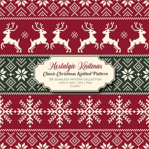Modèles de tricot de Noël, modèles sans couture de pulls de renne, papier numérique nordique - téléchargement immédiat pour un usage personnel et commercial. (CJ001)