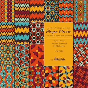 Délice de mosaïque mexicaine | Modèle sans couture vintage moderne infusé d'ambiances des années 70 et de papier numérique finesse géométrique, téléchargement immédiat. Option 2