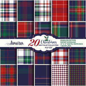 Navy Blau & Rot Weihnachten Karo Köper Muster Design für Crafting Weihnachtsschmuck digitales Papier sofortiger Download. PLP024