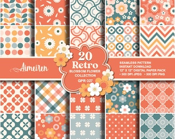 Retro Floral Digital Paper Pack: Spring Seamless Patterns (Digital Download)